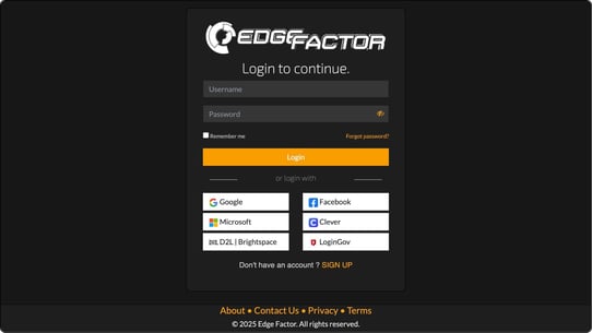 Edge Factor Login Screen