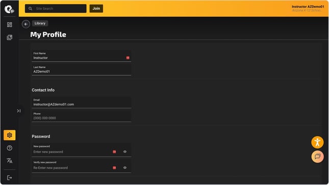 account info my profile