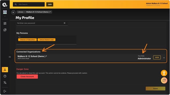 my profile - connected org and role