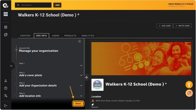 update org info steps