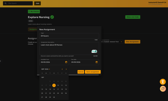 New Assignment Details including date